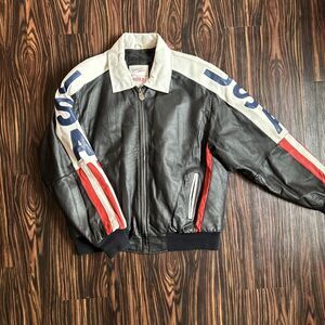 Vtg Michael Hoban Leather Jacket Where M I  Size XL USA American Flag Bomber